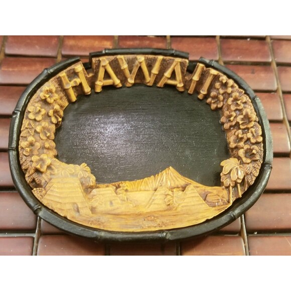 Vintage CocoJoe's Hawaii Ashtray Trinket Tray HL-52 7.5"x6.5" Lava & Hapa Wood - Picture 3 of 6
